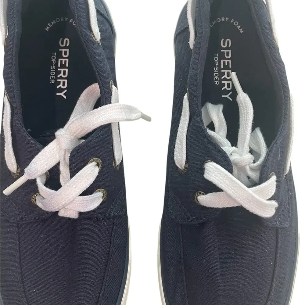✨ SPERRY Navy White Nautical Slip On Boat Shoes 8 Memory Foam ⚓ - Picture 3 of 7